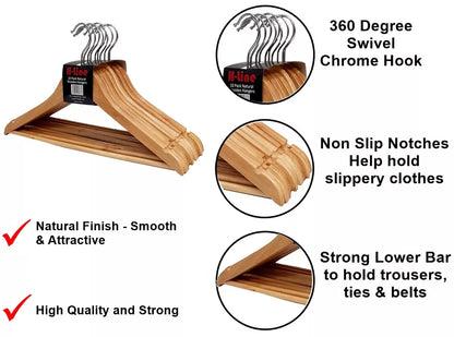 20 X WOODEN COAT HANGERS SUIT GARMENTS CLOTHES WOOD HANGER TROUSER BAR SET