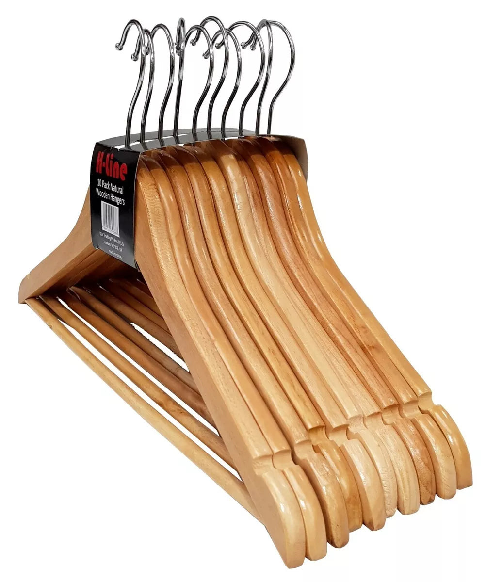 20 X WOODEN COAT HANGERS SUIT GARMENTS CLOTHES WOOD HANGER TROUSER BAR SET