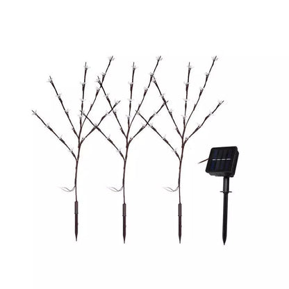 3pc Warm White LED Blossom Branch Tree Solar Lights Garden Pathways Border
