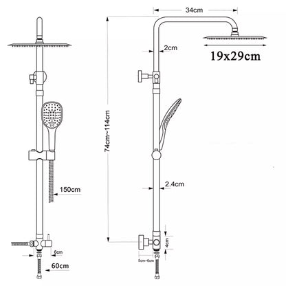 Black Exposed Bathroom Shower Twin Head Large Bar Set Square Valve Rail Hose Tap