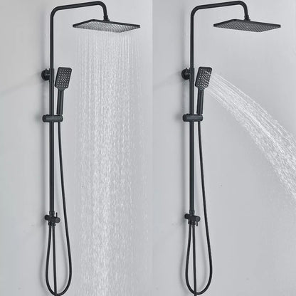 Black Exposed Bathroom Shower Twin Head Large Bar Set Square Valve Rail Hose Tap