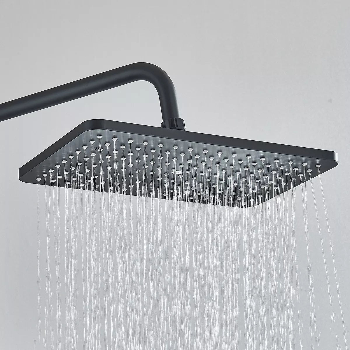 Black Exposed Bathroom Shower Twin Head Large Bar Set Square Valve Rail Hose Tap