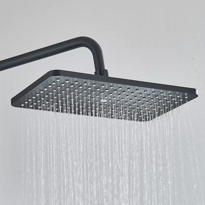 Black Exposed Bathroom Shower Twin Head Large Bar Set Square Valve Rail Hose Tap