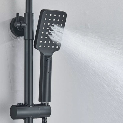 Black Exposed Bathroom Shower Twin Head Large Bar Set Square Valve Rail Hose Tap