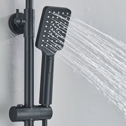 Black Exposed Bathroom Shower Twin Head Large Bar Set Square Valve Rail Hose Tap