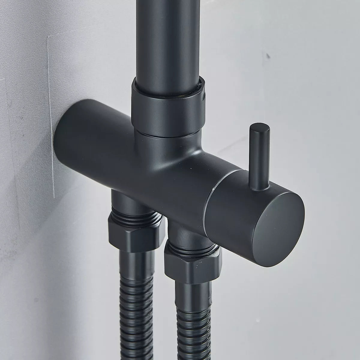 Black Exposed Bathroom Shower Twin Head Large Bar Set Square Valve Rail Hose Tap