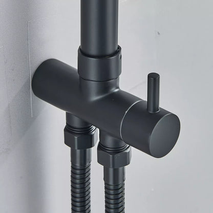 Black Exposed Bathroom Shower Twin Head Large Bar Set Square Valve Rail Hose Tap