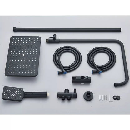 Black Exposed Bathroom Shower Twin Head Large Bar Set Square Valve Rail Hose Tap