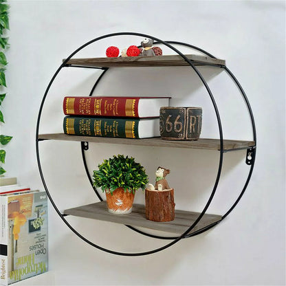 Metal Frame Round Wall Floating Ledge Shelf Book Storage Spice Rack Home Decor