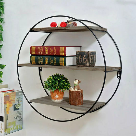 Metal Frame Round Wall Floating Ledge Shelf Book Storage Spice Rack Home Decor