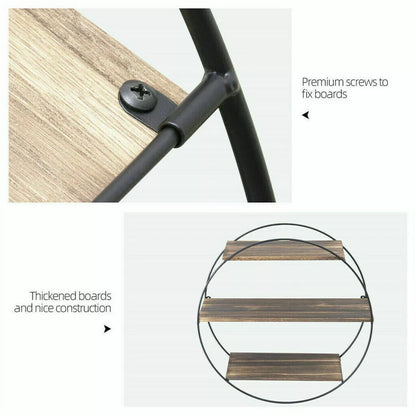 Metal Frame Round Wall Floating Ledge Shelf Book Storage Spice Rack Home Decor