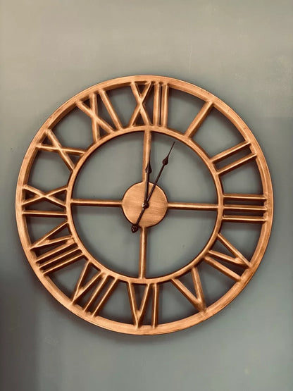 60cm Roman Numerals Wall Clock Open Round Face Brushed Bronze Colour