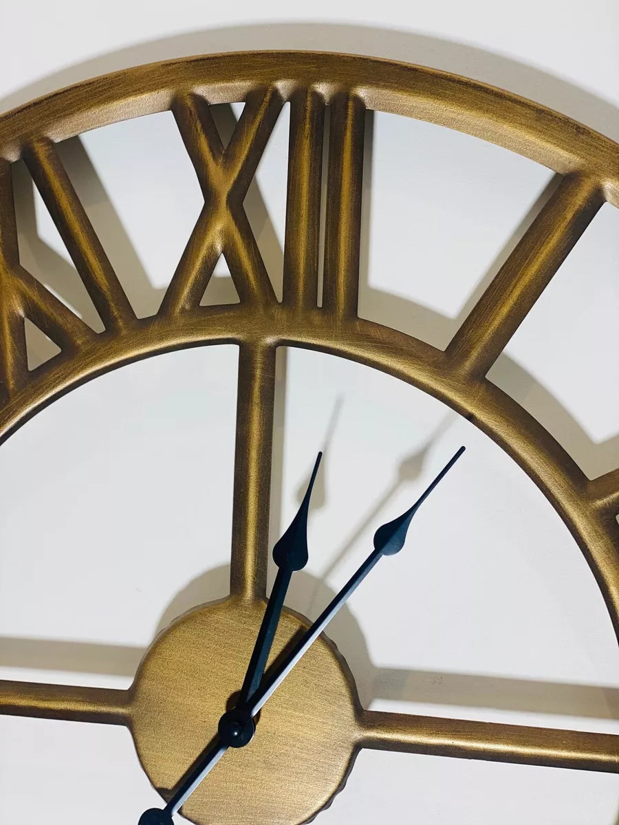 60cm Roman Numerals Wall Clock Open Round Face Brushed Bronze Colour