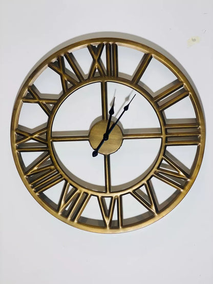 60cm Roman Numerals Wall Clock Open Round Face Brushed Bronze Colour