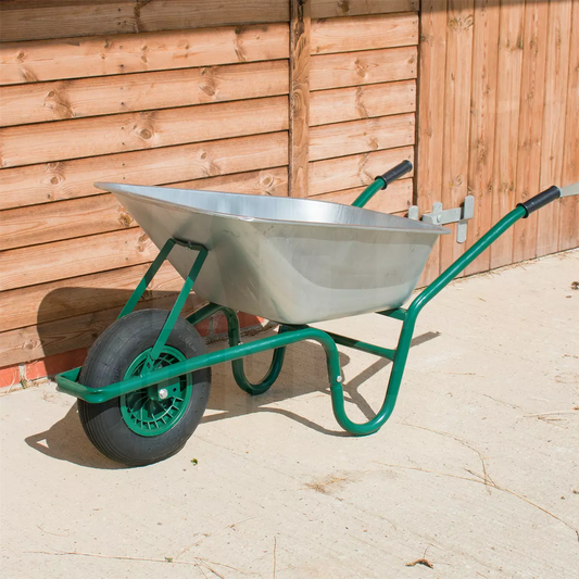 85L HEAVY DUTY WHEELBARROW GALVANISED METAL BUILDERS GARDEN PNEUMATIC 160KG