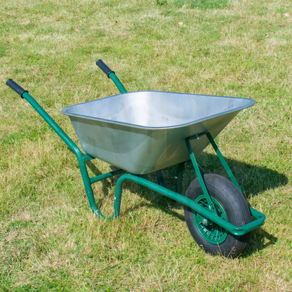 85L HEAVY DUTY WHEELBARROW GALVANISED METAL BUILDERS GARDEN PNEUMATIC 160KG