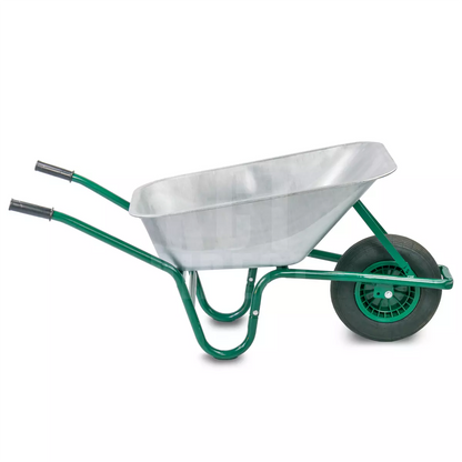 85L HEAVY DUTY WHEELBARROW GALVANISED METAL BUILDERS GARDEN PNEUMATIC 160KG