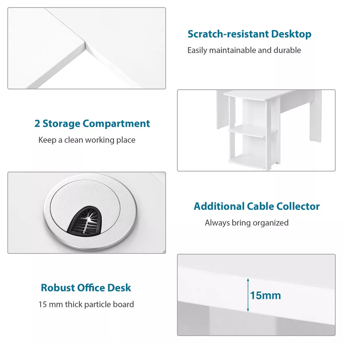 Corner Computer Desk Home Office Study PC Laptop Gaming Desk Workstation White Royalcart