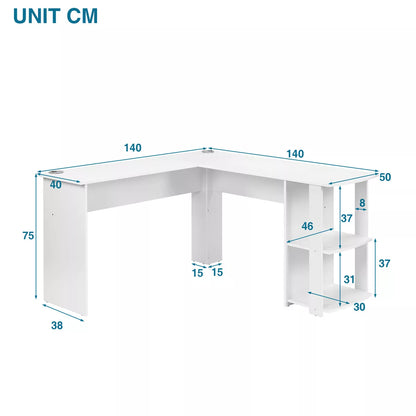 Corner Computer Desk Home Office Study PC Laptop Gaming Desk Workstation White Royalcart