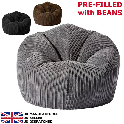 JUMBO CORDUROY GIANT Bean Bag Chair GILDA Adult Gaming Beanbag Seat lounge Royalcart
