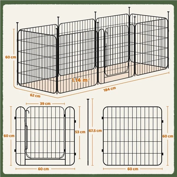 60 cm Tall Dog Playpen Panels, Foldable 8 Panels Puppy Fence for Small Dogs