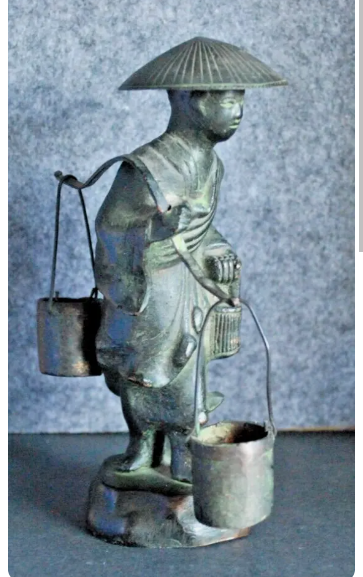 Bronze Chinese Figure,water Carrier Antique Royalcart