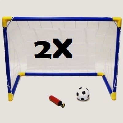 2 x Kids Football Soccer Goals Ball Pump Portable Posts Nets Indoor Outdoor Set Royalcart