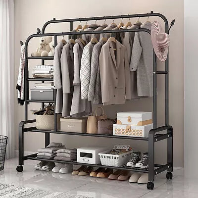 Heavy Duty Double Clothes Rail Rack Hanging Garment Display Stand Open Wardrobe Royalcart