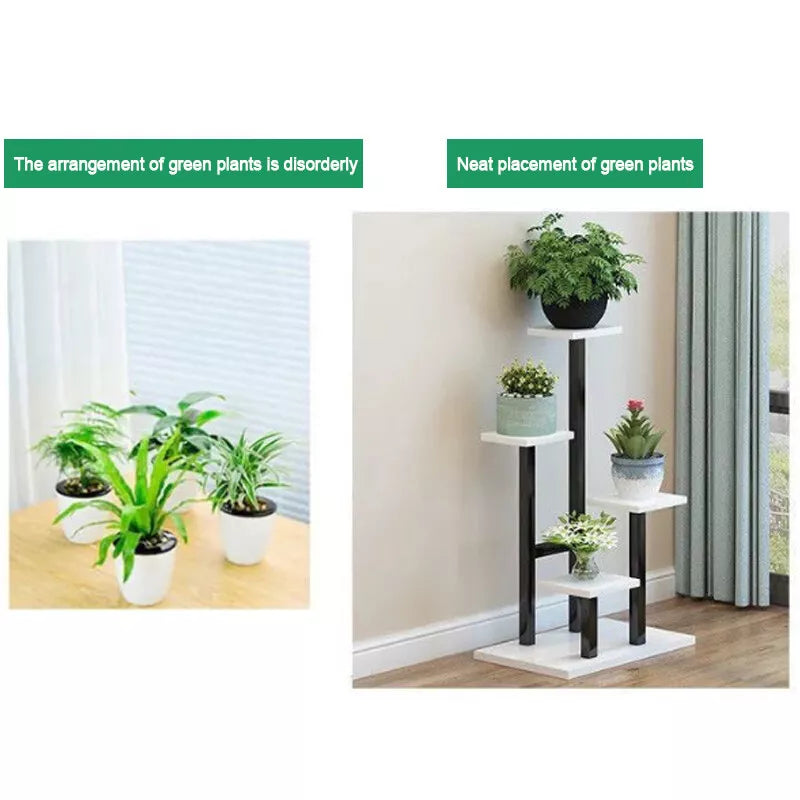 4 Tier Metal Plant Stand Indoor Outdoor Garden Flower Pot Shelf Display Rack UK