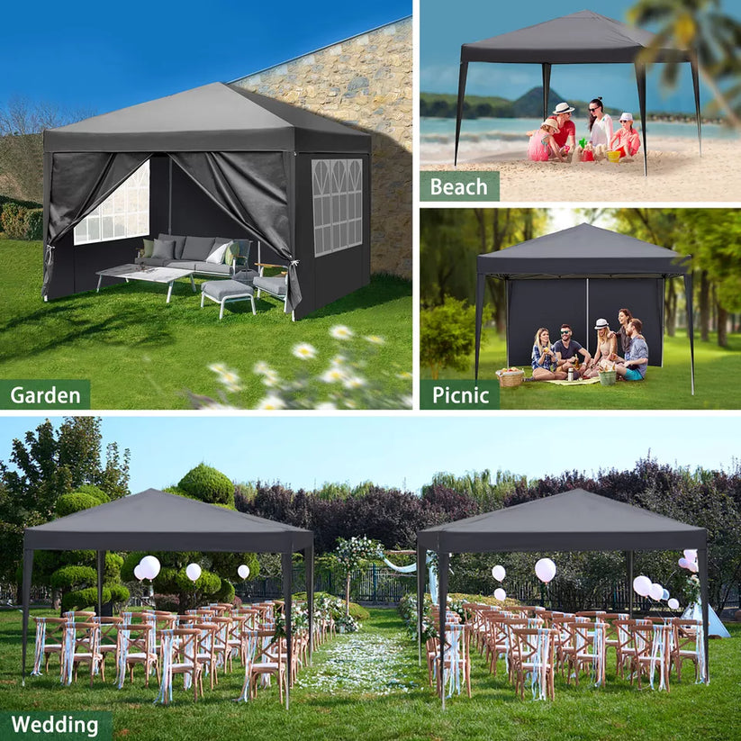 3x3M Heavy Duty Gazebo Marquee Pop-up Waterproof Garden Party Tent 4 WallSides