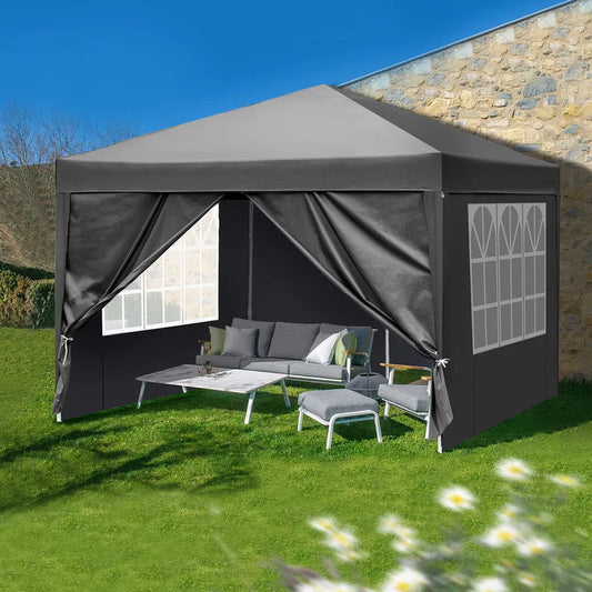 3x3M Heavy Duty Gazebo Marquee Pop-up Waterproof Garden Party Tent 4 WallSides
