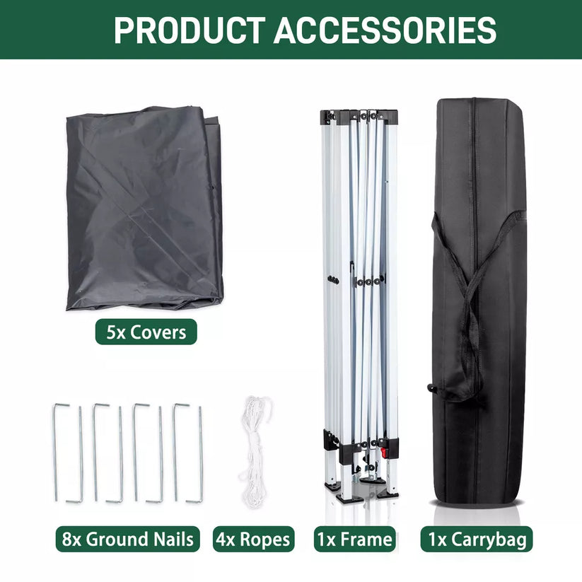 3x3M Heavy Duty Gazebo Marquee Pop-up Waterproof Garden Party Tent 4 WallSides