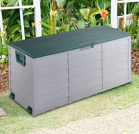 LARGE PLASTIC GARDEN STORAGE BOX OUTDOOR WATERPROOF DECK CONTAINER CHEST SHED