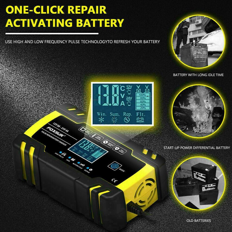 12V 24V Automatic Car Battery Charger Smart Jump Starter Pulse Repair AGM/GEL UK Royalcart