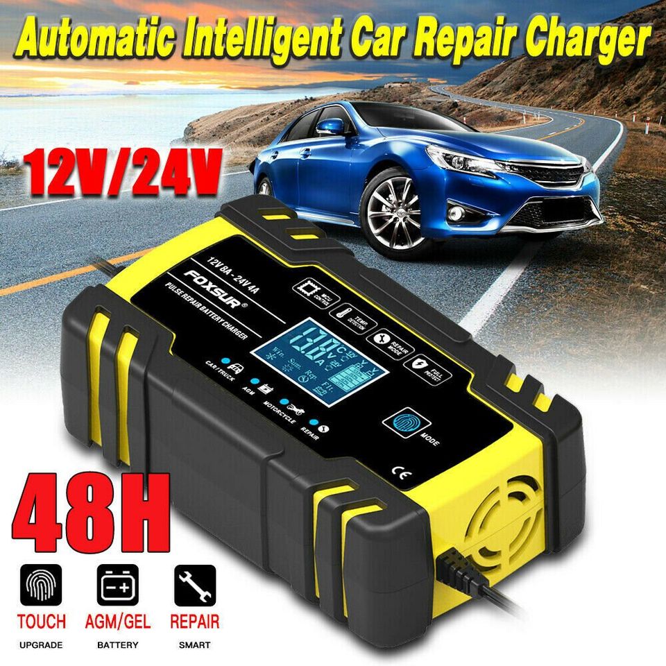 12V 24V Automatic Car Battery Charger Smart Jump Starter Pulse Repair AGM/GEL UK Royalcart