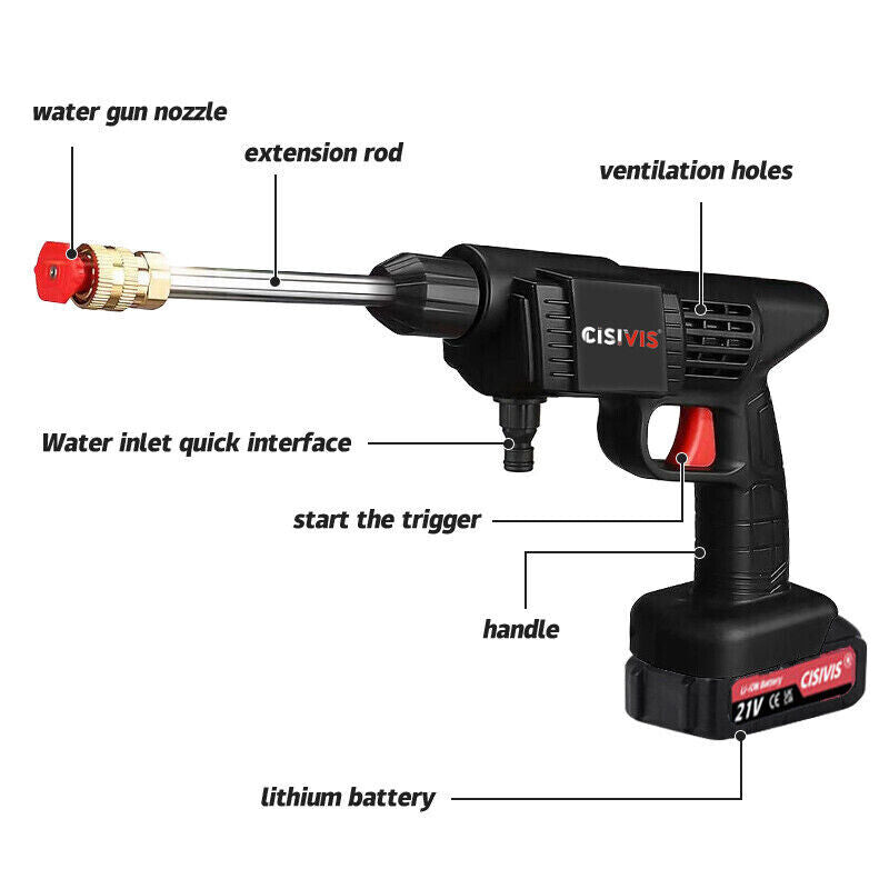 Portable Cordless Car High Pressure Washer Jet Water Wash Cleaner Gun +2 Battery Royalcart