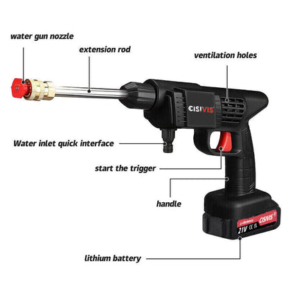 Portable Cordless Car High Pressure Washer Jet Water Wash Cleaner Gun +2 Battery Royalcart